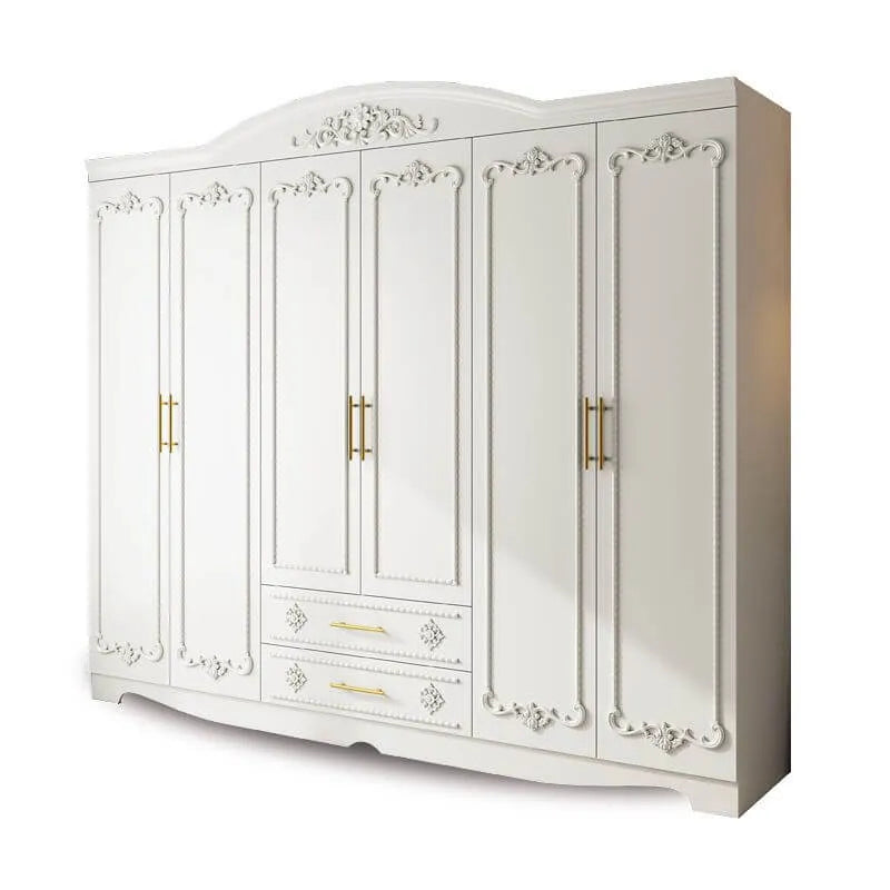 Traditional White Wood Wardrobe Armoire With Ornate Storage