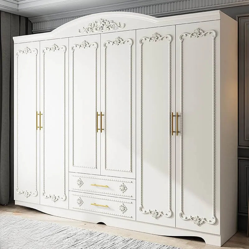 Traditional White Wood Wardrobe Armoire With Ornate Storage Main Product Image
