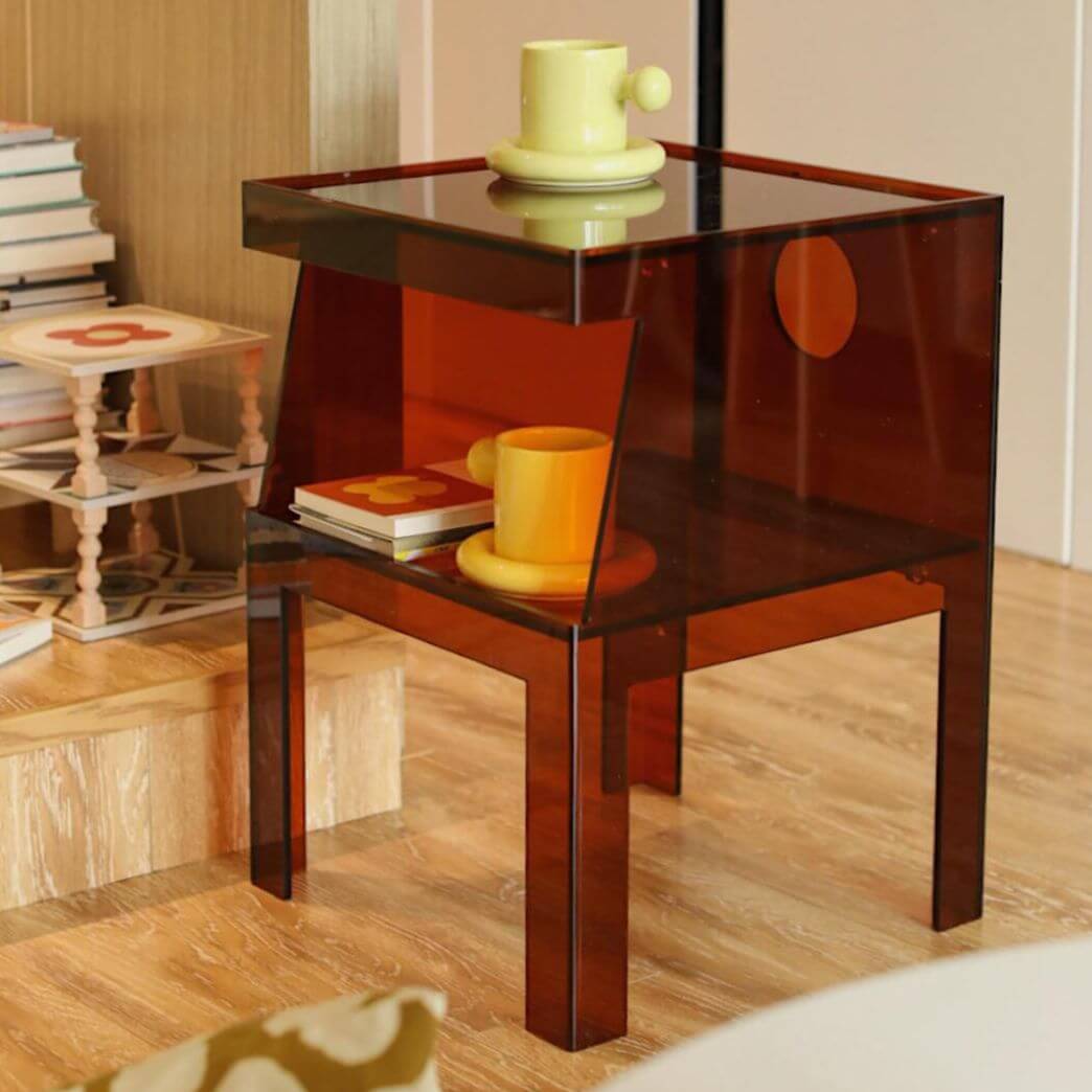 Transparent Lucite End Table with Open Storage Shelf