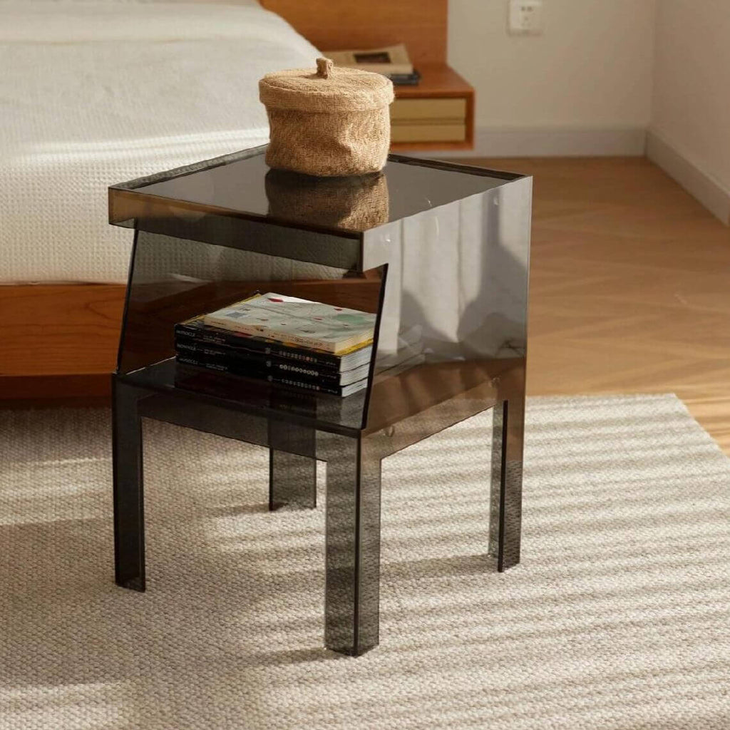 Transparent Lucite End Table with Open Storage Shelf Main Product Image