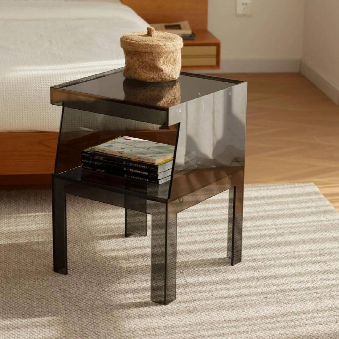 Transparent Lucite End Table with Open Storage Shelf Main Product Image