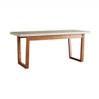 Travertine Sintered Stone Dining Table with Mid-Century Wood Frame and Rounded Safety Edges