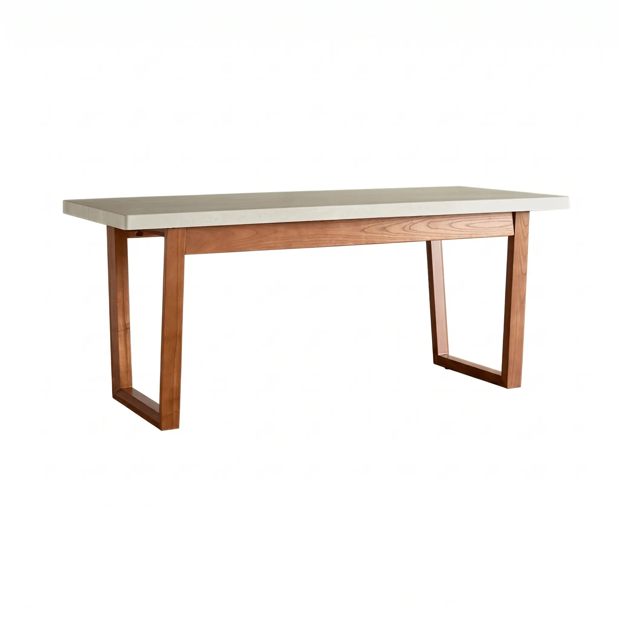 Travertine Sintered Stone Dining Table with Mid-Century Wood Frame and Rounded Safety Edges