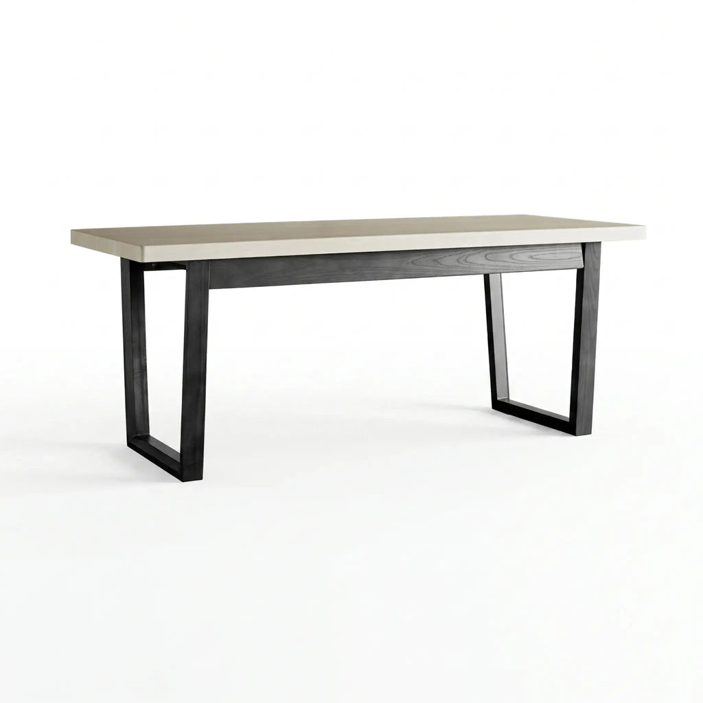 Travertine Sintered Stone Dining Table with Mid-Century Wood Frame and Rounded Safety Edges