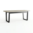 Travertine Sintered Stone Dining Table with Mid-Century Wood Frame and Rounded Safety Edges