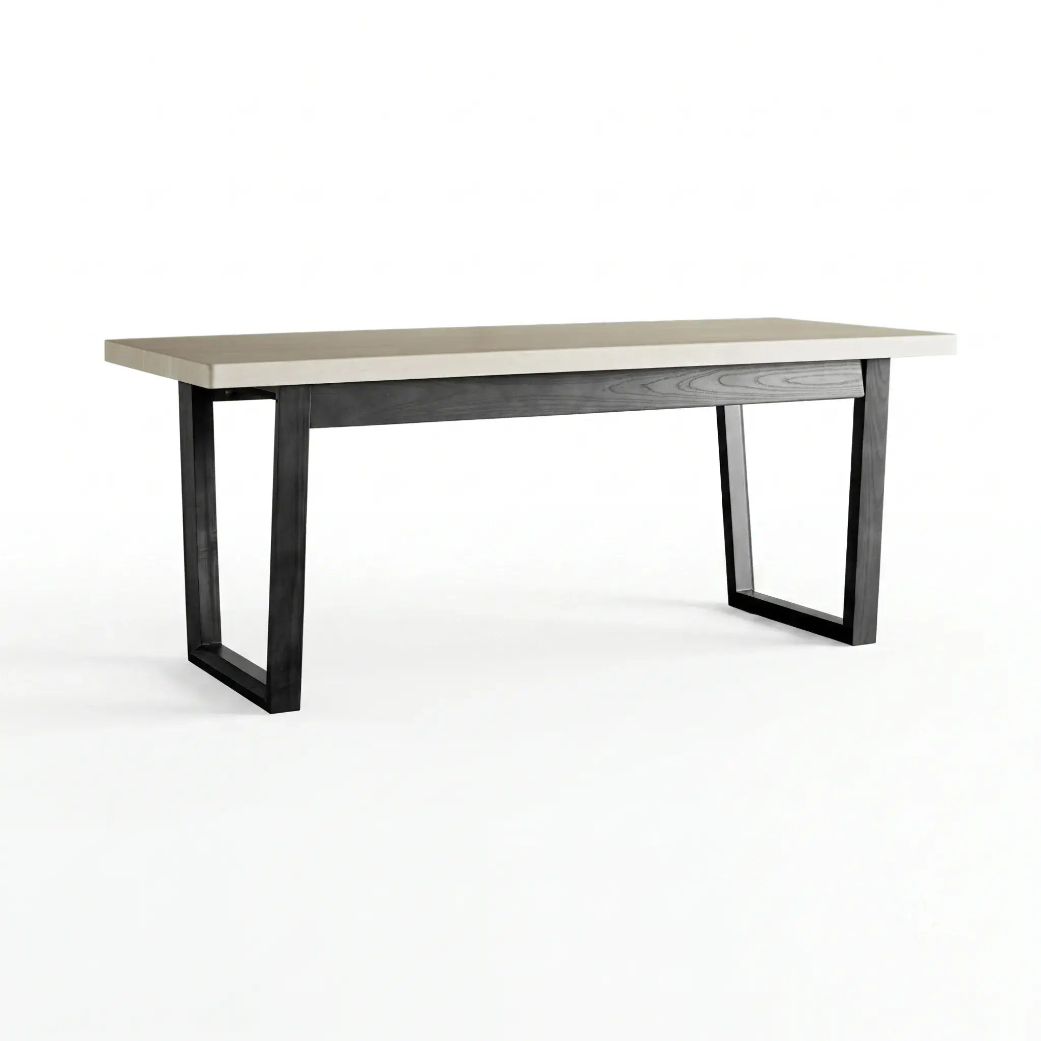 Travertine Sintered Stone Dining Table with Mid-Century Wood Frame and Rounded Safety Edges