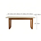 Travertine Sintered Stone Dining Table with Mid-Century Wood Frame and Rounded Safety Edges Dimensions