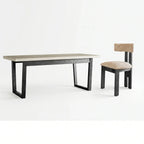 Travertine Sintered Stone Dining Table with Mid-Century Wood Frame and Rounded Safety Edges
