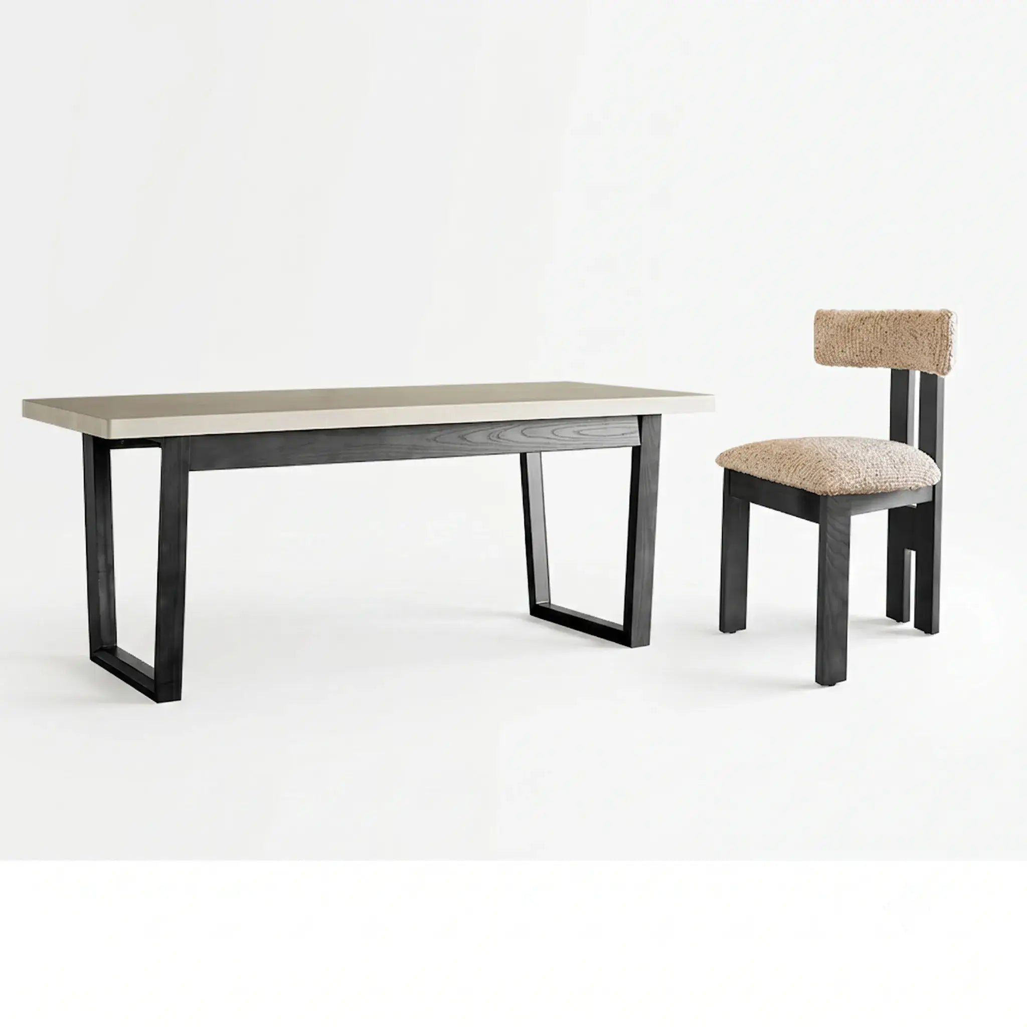 Travertine Sintered Stone Dining Table with Mid-Century Wood Frame and Rounded Safety Edges