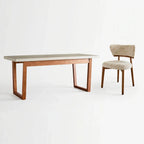 Travertine Sintered Stone Dining Table with Mid-Century Wood Frame and Rounded Safety Edges