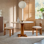 Travertine Sintered Stone Dining Table with Sculptural Ash Wood Base