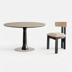 Travertine Sintered Stone Dining Table with Sculptural Ash Wood Base