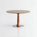 Travertine Sintered Stone Dining Table with Sculptural Ash Wood Base