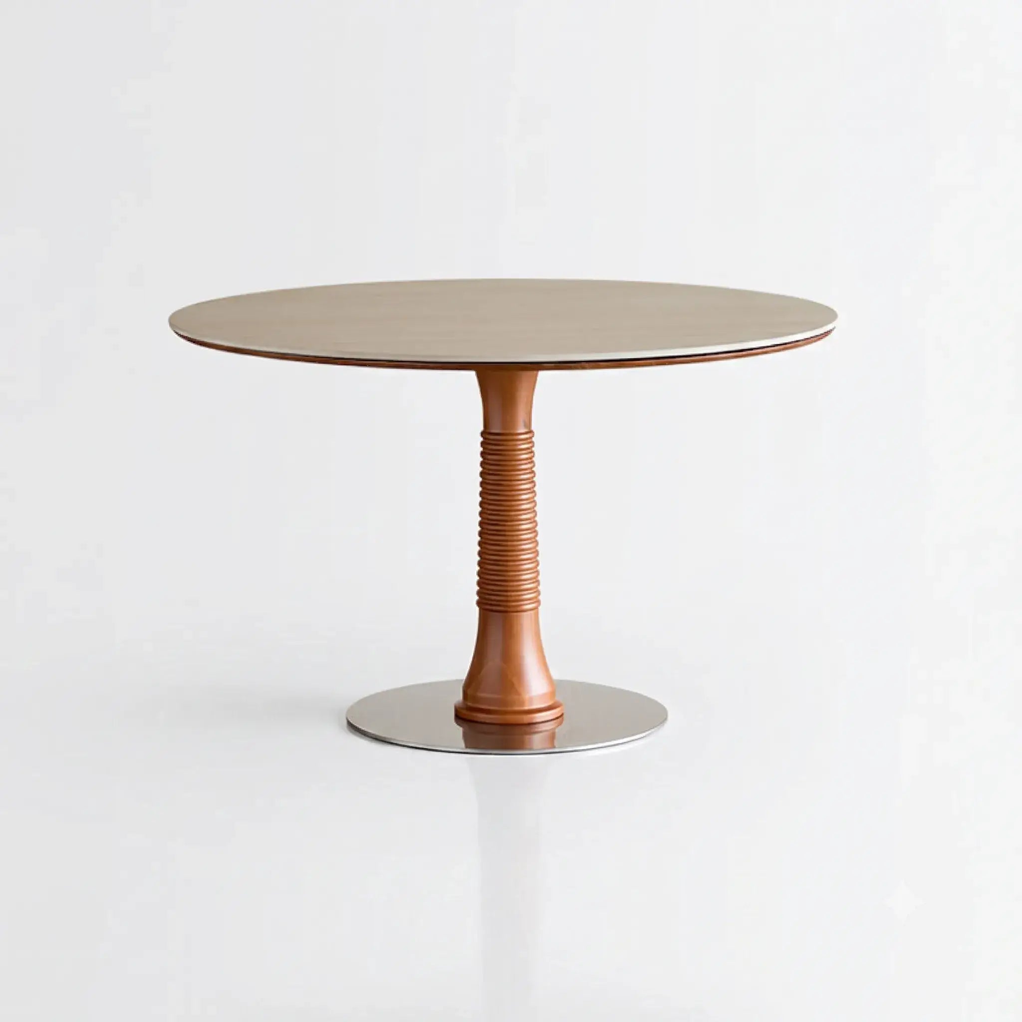 Travertine Sintered Stone Dining Table with Sculptural Ash Wood Base