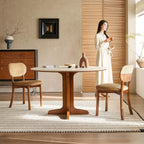 Travertine Sintered Stone Dining Table with Sculptural Ash Wood Base