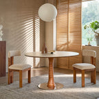 Travertine Sintered Stone Dining Table with Sculptural Ash Wood Base