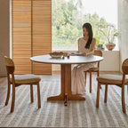 Travertine Sintered Stone Dining Table with Sculptural Ash Wood Base
