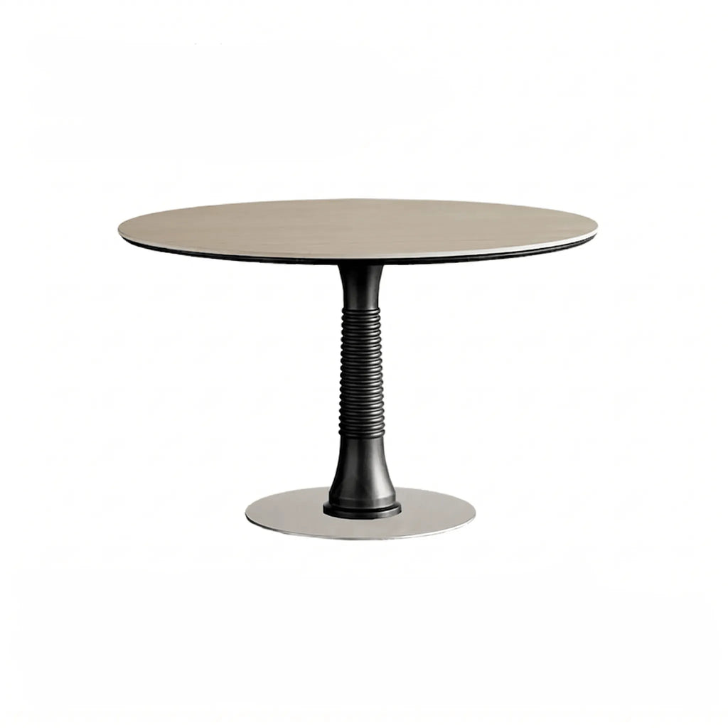 Travertine Sintered Stone Dining Table with Sculptural Ash Wood Base
