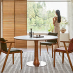 Travertine Sintered Stone Dining Table with Sculptural Ash Wood Base