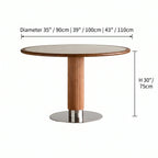 Travertine Sintered Stone Dining Table with Sculptural Ash Wood Base and Stainless Steel Detail Dimensions