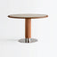 Travertine Sintered Stone Dining Table with Sculptural Ash Wood Base and Stainless Steel Detail