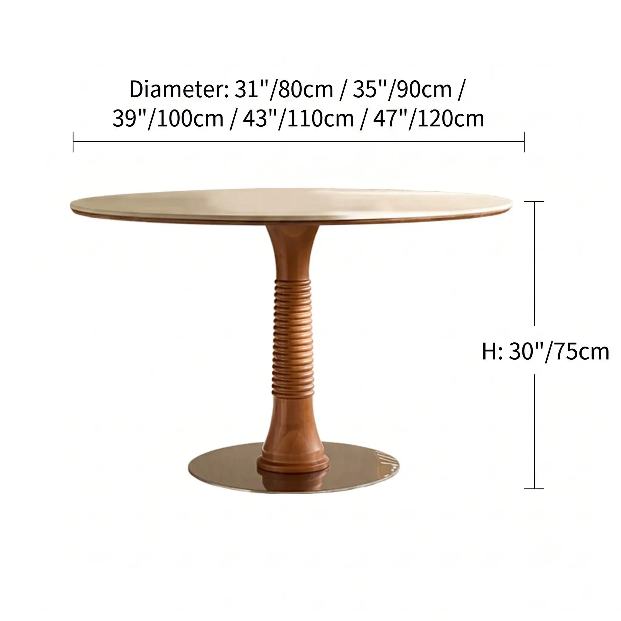 Travertine Sintered Stone Dining Table with Sculptural Ash Wood Base Dimensions