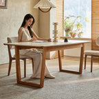 Travertine Sintered Stone Dining Table with Sculptural Frame and Rounded Edges