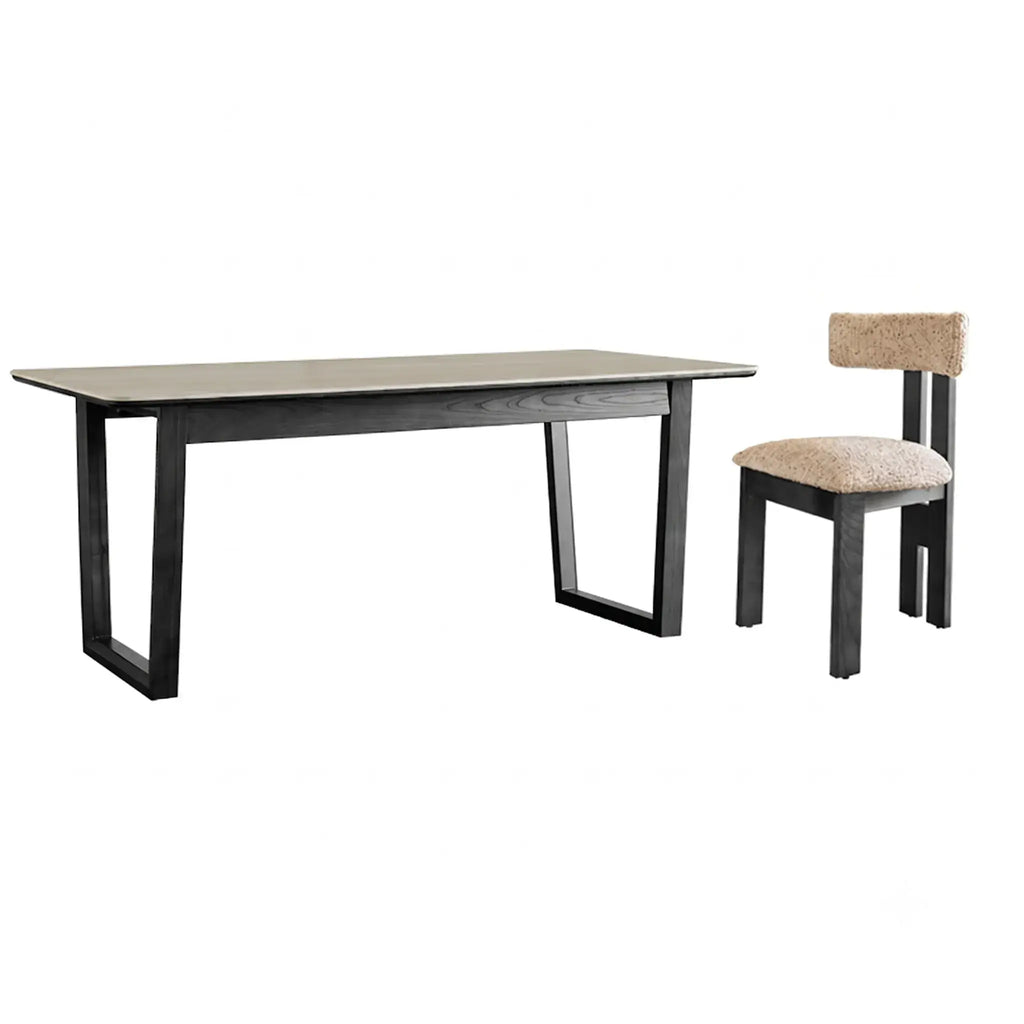Travertine Sintered Stone Dining Table with Sculptural Frame and Rounded Edges