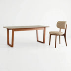 Travertine Sintered Stone Dining Table with Sculptural Frame and Rounded Edges