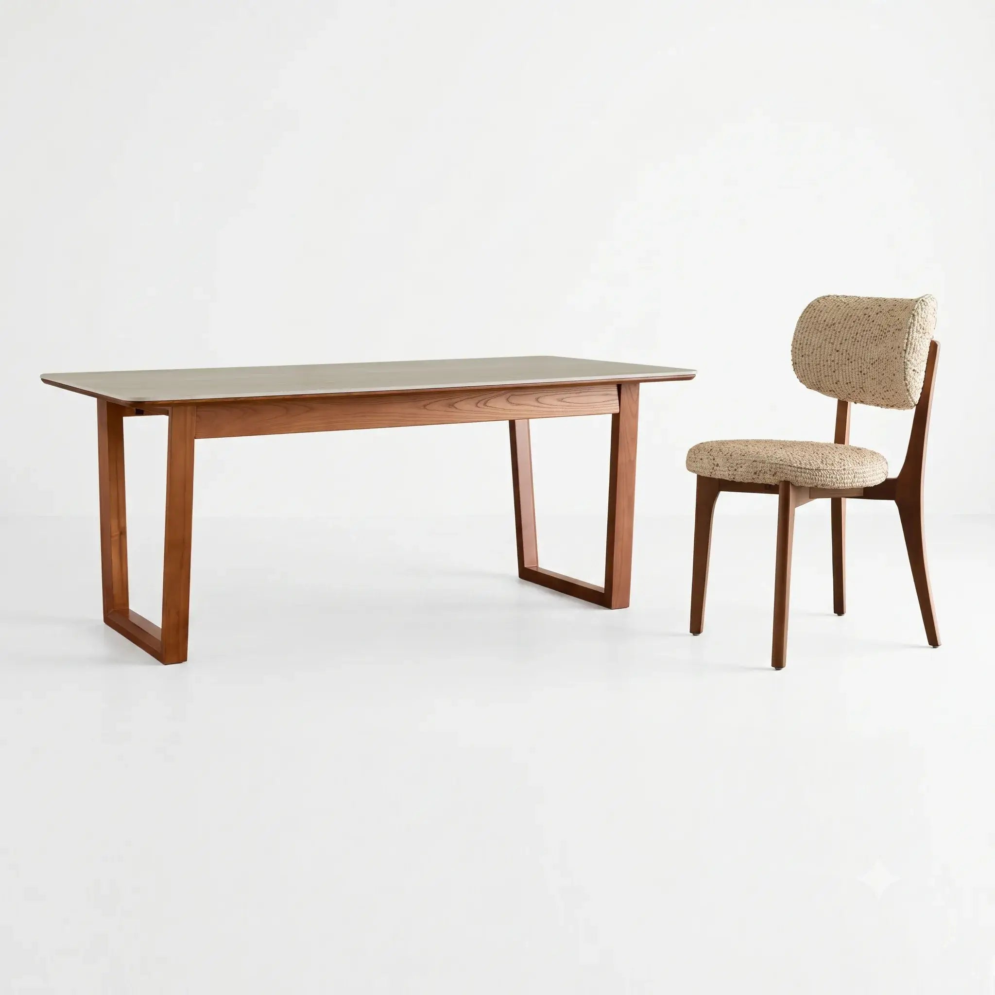 Travertine Sintered Stone Dining Table with Sculptural Frame and Rounded Edges