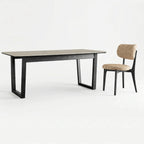 Travertine Sintered Stone Dining Table with Sculptural Frame and Rounded Edges