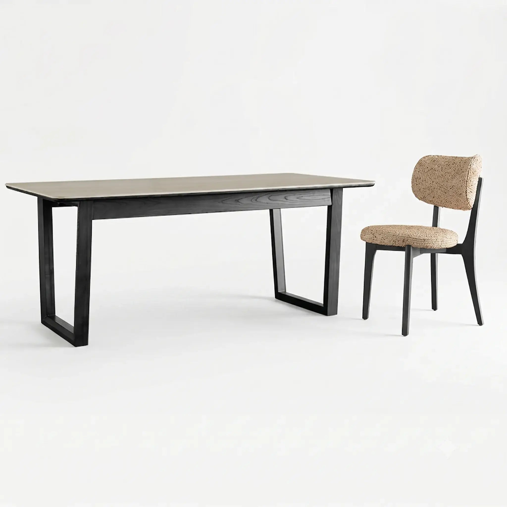 Travertine Sintered Stone Dining Table with Sculptural Frame and Rounded Edges