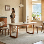 Travertine Sintered Stone Dining Table with Sculptural Frame and Rounded Edges