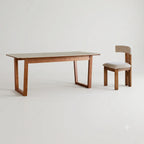 Travertine Sintered Stone Dining Table with Sculptural Frame and Rounded Edges