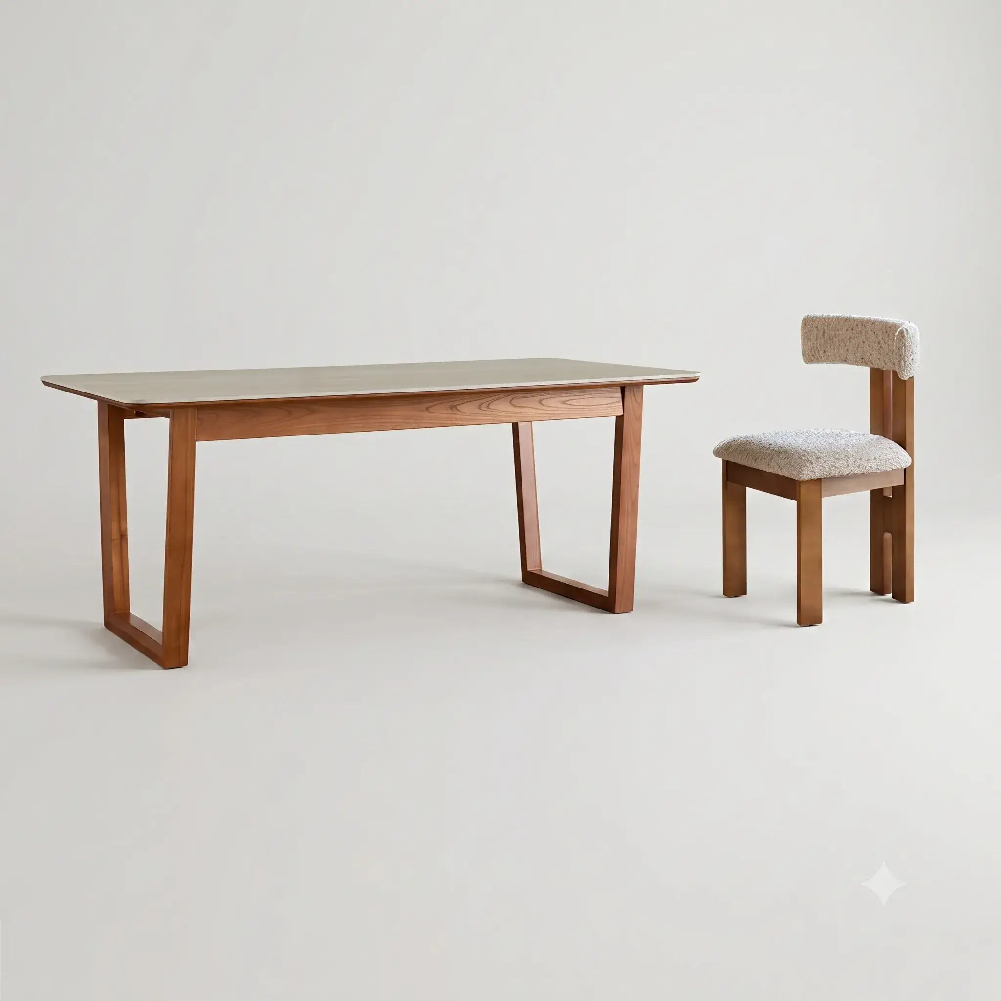 Travertine Sintered Stone Dining Table with Sculptural Frame and Rounded Edges