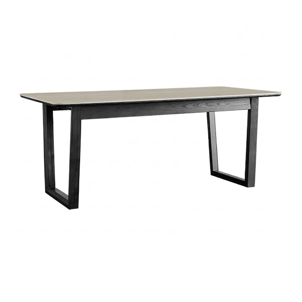 Travertine Sintered Stone Dining Table with Sculptural Frame and Rounded Edges