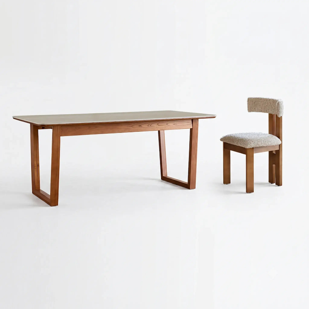 Travertine Sintered Stone Dining Table with Sculptural Frame and Rounded Edges