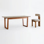 Travertine Sintered Stone Dining Table with Sculptural Frame and Rounded Edges