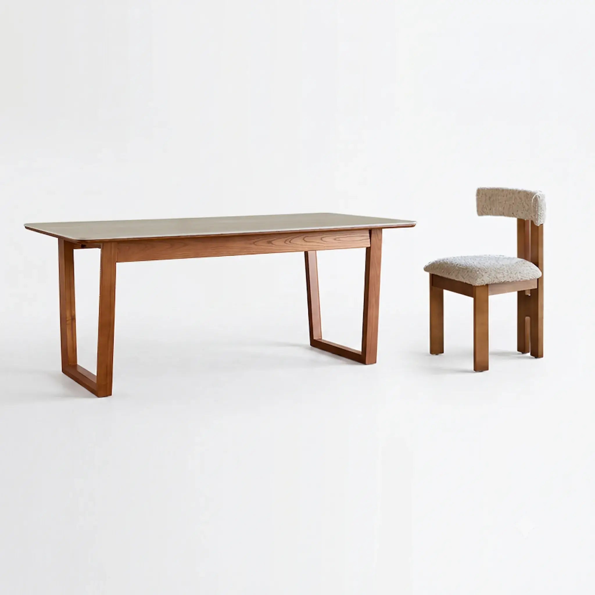 Travertine Sintered Stone Dining Table with Sculptural Frame and Rounded Edges