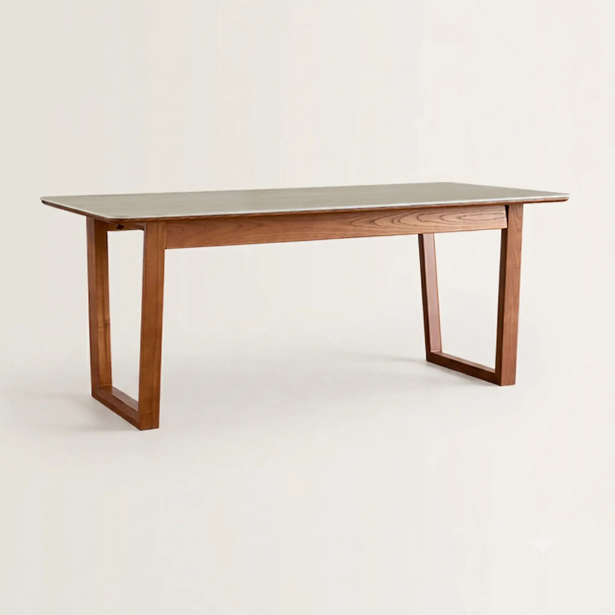 Travertine Sintered Stone Dining Table with Sculptural Frame and Rounded Edges