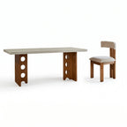 Travertine Sintered Stone Dining Table with Sculptural T-Leg Base and Mid-Century Fluted Detail