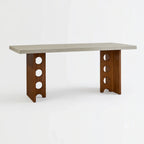 Travertine Sintered Stone Dining Table with Sculptural T-Leg Base and Mid-Century Fluted Detail