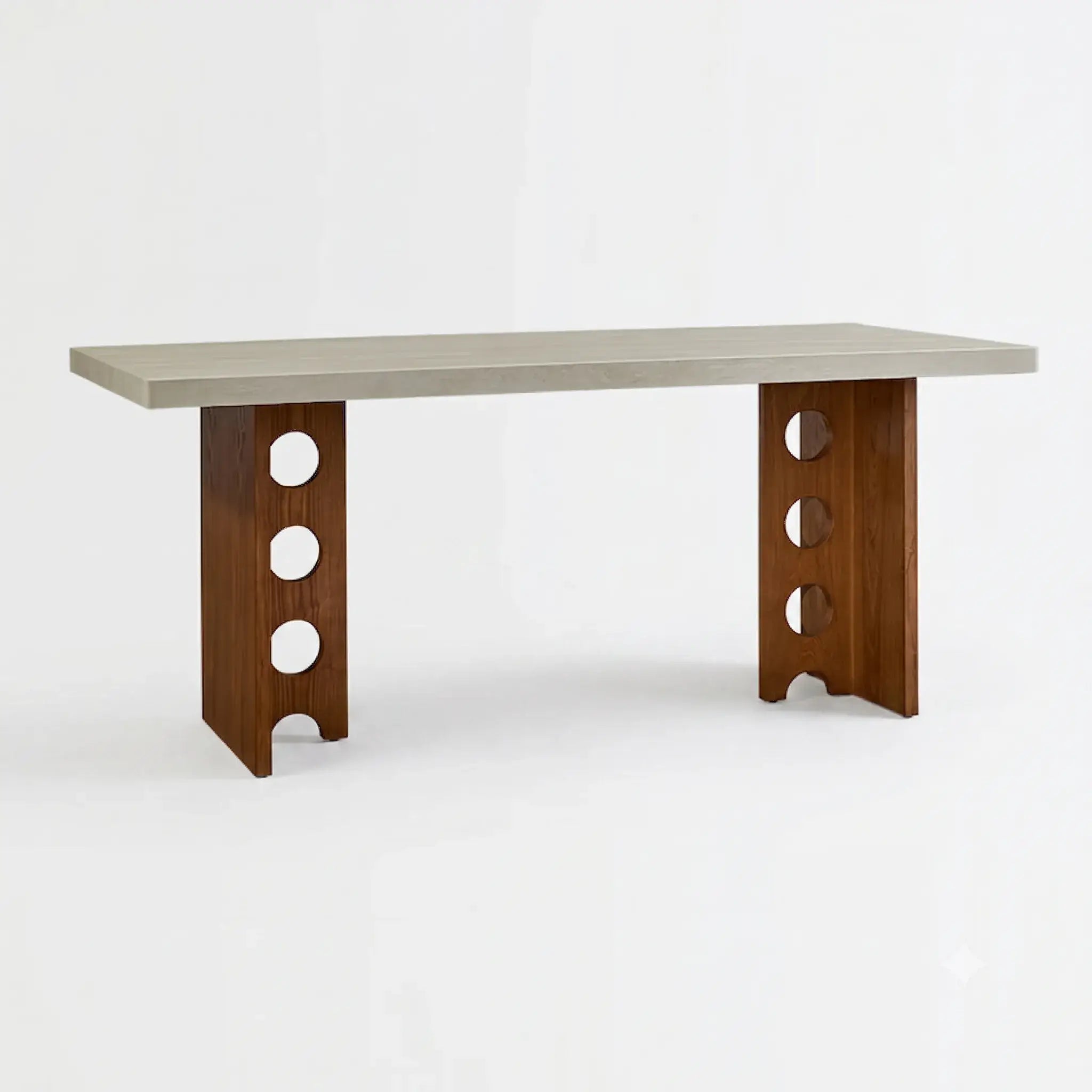 Travertine Sintered Stone Dining Table with Sculptural T-Leg Base and Mid-Century Fluted Detail