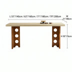 Travertine Sintered Stone Dining Table with Sculptural T-Leg Base and Mid-Century Fluted Detail Dimensions