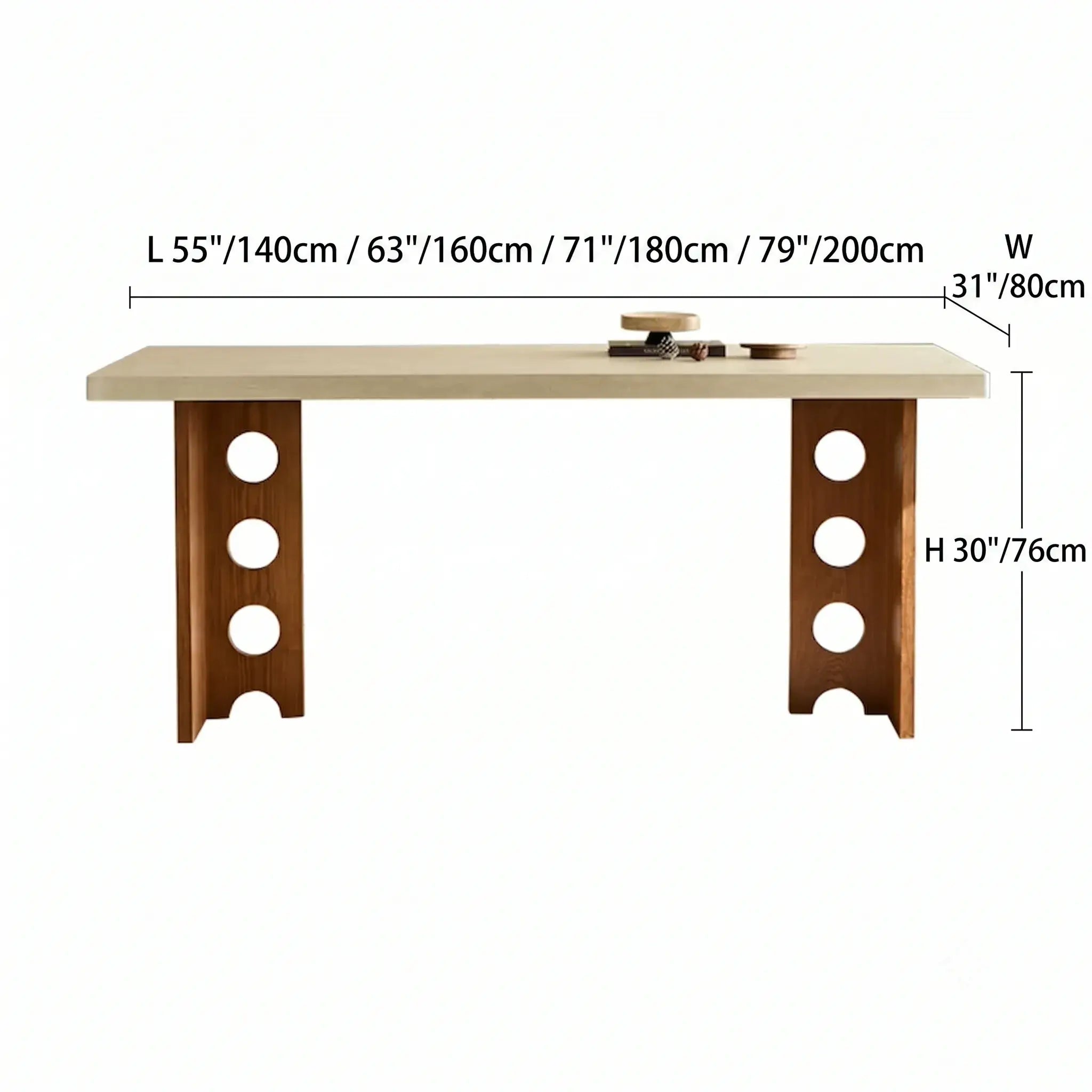 Travertine Sintered Stone Dining Table with Sculptural T-Leg Base and Mid-Century Fluted Detail Dimensions