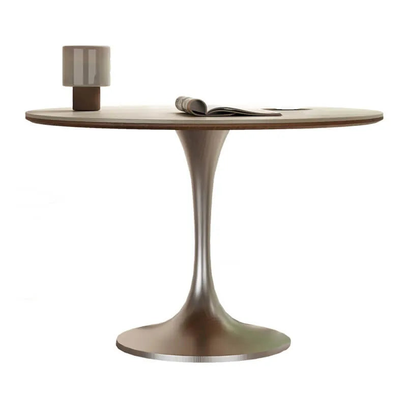 Travertine Sintered Stone Dining Table with Sculptural Tulip Base and Matte Textured Finish