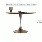 Travertine Sintered Stone Dining Table with Sculptural Tulip Base and Matte Textured Finish Dimensions
