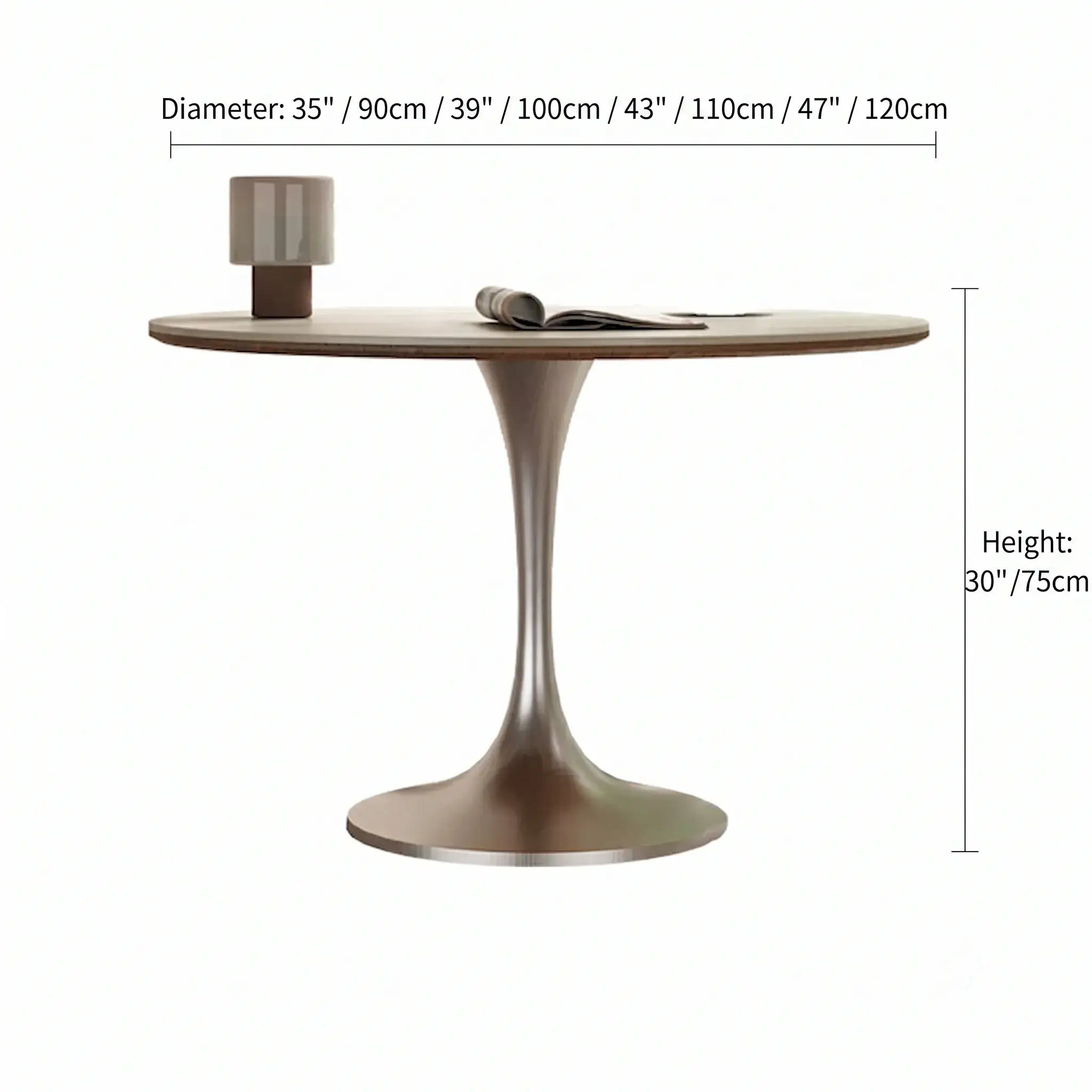 Travertine Sintered Stone Dining Table with Sculptural Tulip Base and Matte Textured Finish Dimensions