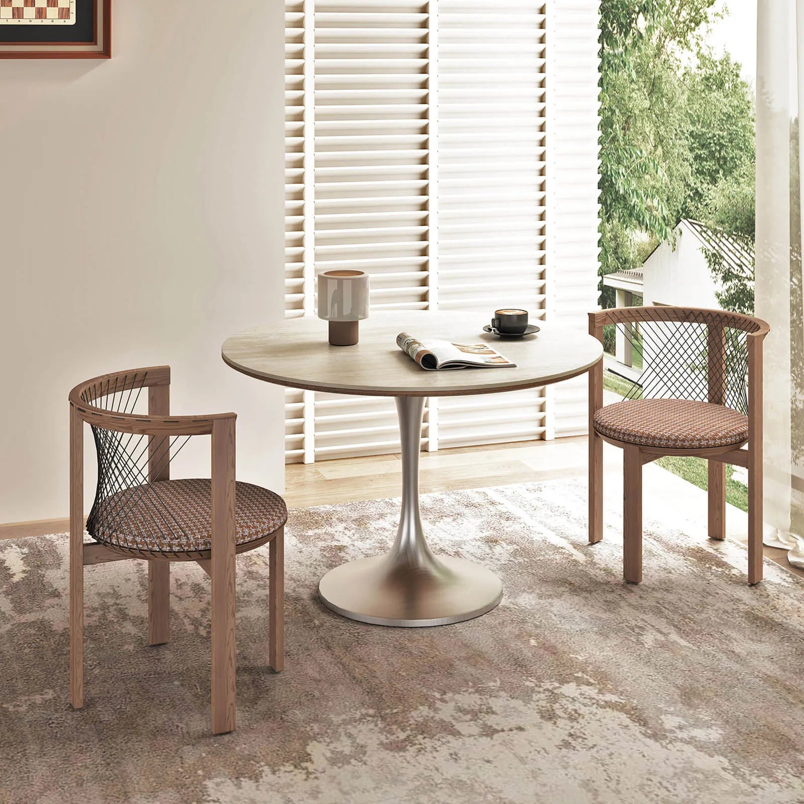 Travertine Sintered Stone Dining Table with Sculptural Tulip Base and Matte Textured Finish Secondary image