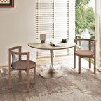 Travertine Sintered Stone Dining Table with Sculptural Tulip Base and Matte Textured Finish